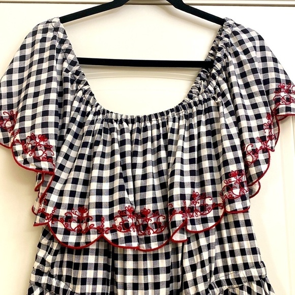 Torrid Sz 4 Gingham check Midi Dress Womens Ruffled Embroidered country Ruffles - Picture 4 of 10